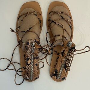 Zara Tan and Black Snake Print Sandals
